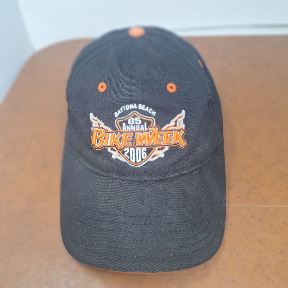 2006 Daytona Beach Bike Week Mens Black Orange Baseball Cap Hat Resortwear